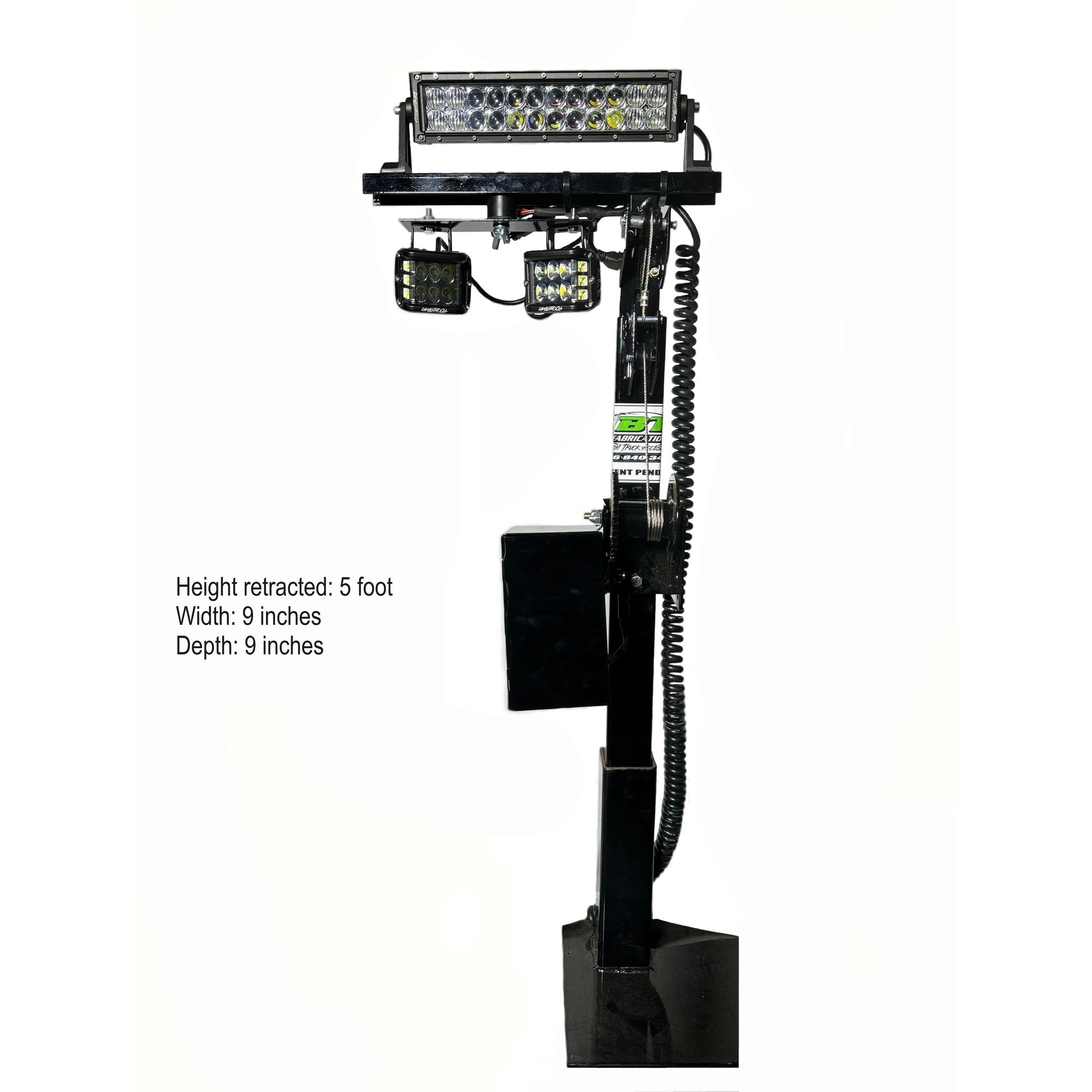 BT Fabrication, Truck Bed Mounted Light Towers, Light Output 46400 lumen, Light Bulb Type LED, Watts 340 Model# BTFAB-12FT-12V